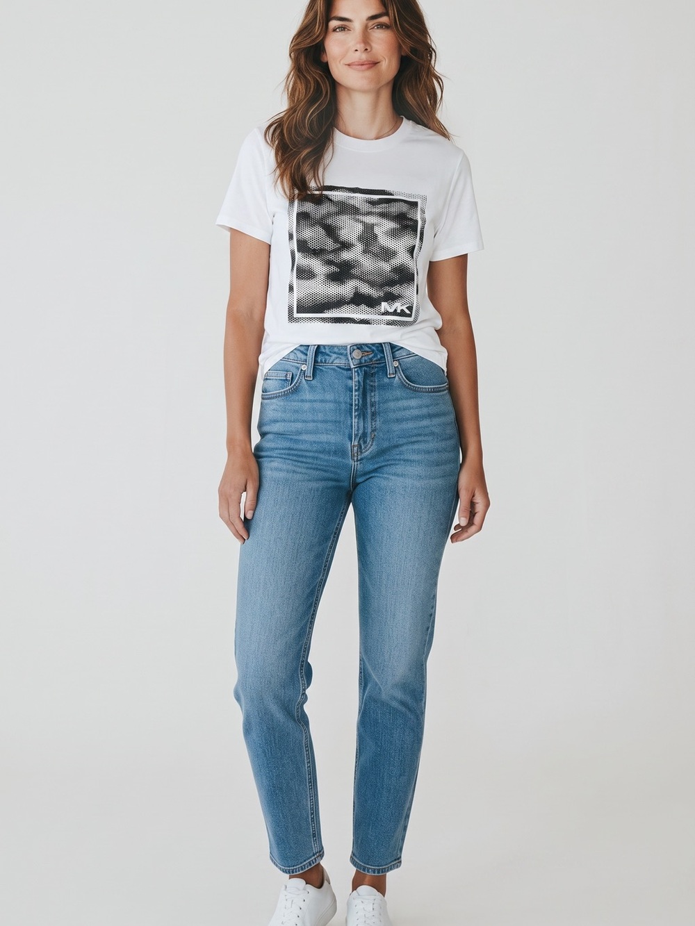 Michael Kors White Short Sleeve Tee with Black Graphic 100% cotton